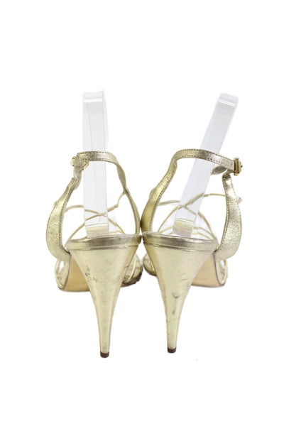 Michael Kors Womens Leather Strappy Slingbacks Sandal Heels Gold Size 9 Medium