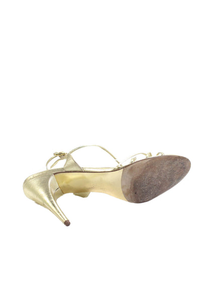 Michael Kors Womens Leather Strappy Slingbacks Sandal Heels Gold Size 9 Medium