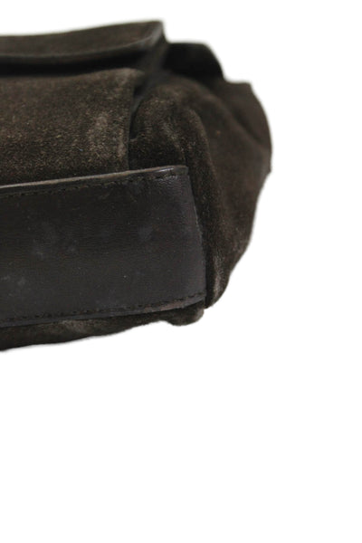 Yves Saint Laurent Womens Suede Button Closure Shoulder Handbag Dark Brown