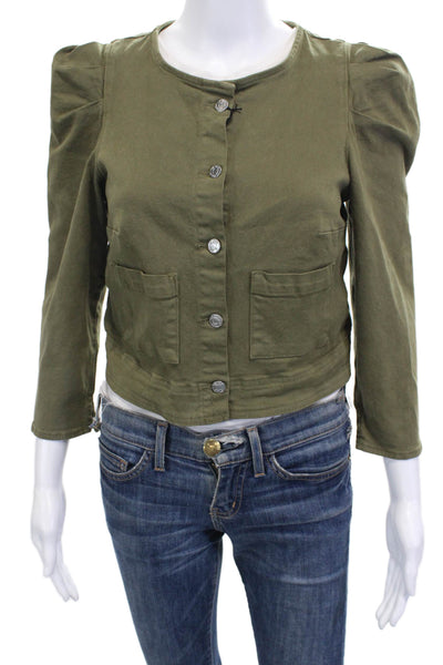 Le Jean Women Military Jacket Green Button 98% Cotton 2% Elastane Size S