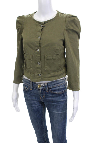 Le Jean Women Military Jacket Green Button 98% Cotton 2% Elastane Size S