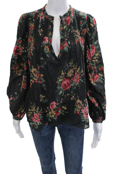 Sundays Women Bohemian Floral Black Cotton Long Sleeve Blouse Size 0
