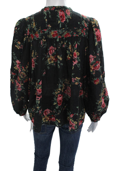 Sundays Women Bohemian Floral Black Cotton Long Sleeve Blouse Size 0