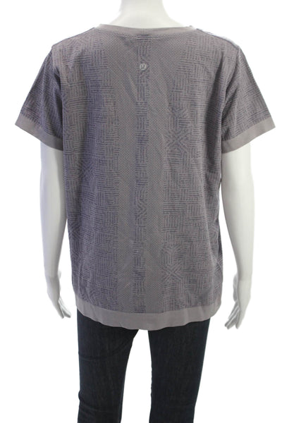 Lululemon Womens Gray Geometric T-Shirt Short Sleeve Nylon Size 12