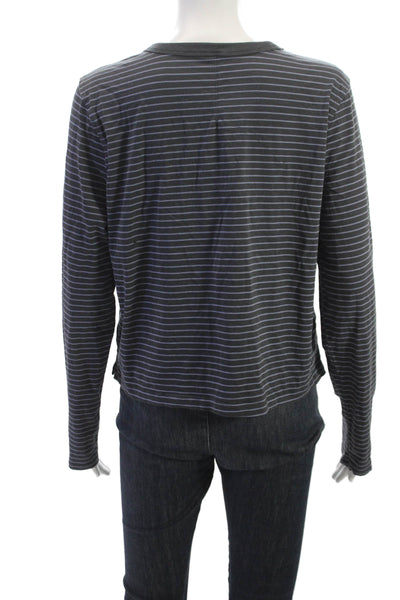 Lululemon Women Dark Gray Striped Crew Neck Long Sleeve Basic T-Shirt Size 10