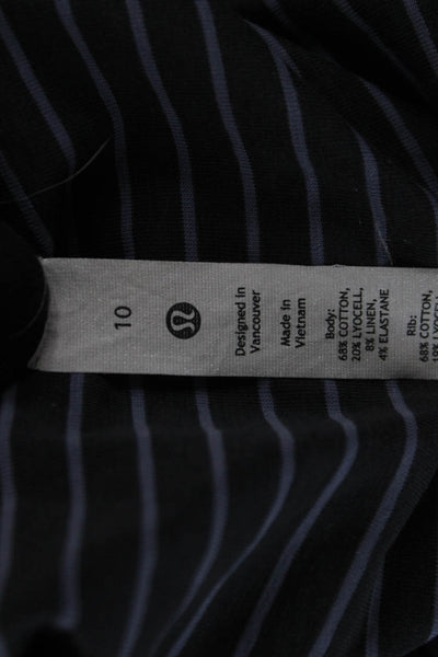 Lululemon Women Dark Gray Striped Crew Neck Long Sleeve Basic T-Shirt Size 10