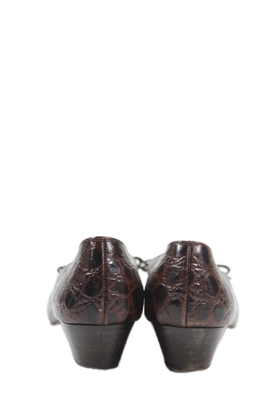 Salvatore Ferragamo Womens Block Heel Logo Bow Leather Pumps Brown Size 6.5AA