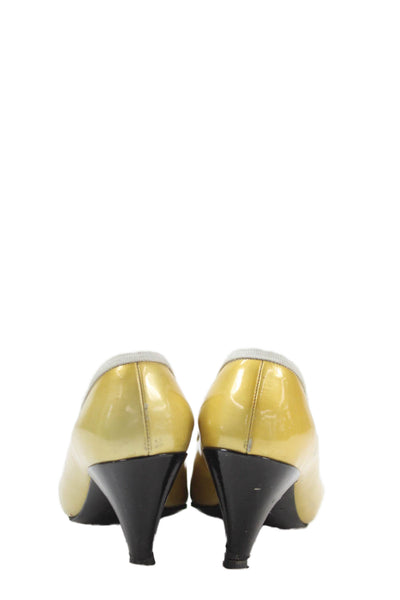 Chanel Womens Slip On Block Heel Cap Toe Pumps Yellow Black Size 36
