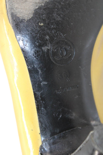 Chanel Womens Slip On Block Heel Cap Toe Pumps Yellow Black Size 36