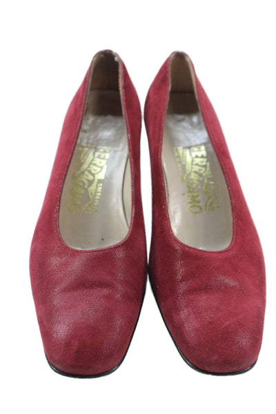Salvatore Ferragamo Womens Slip On Block Heel Suede Pumps Red Size 6