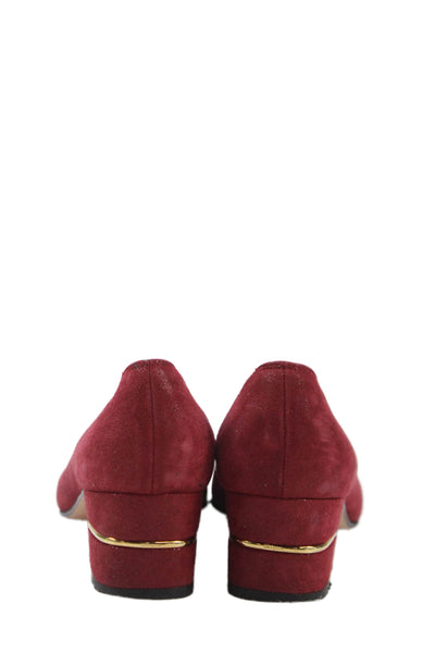 Salvatore Ferragamo Womens Slip On Block Heel Suede Pumps Red Size 6