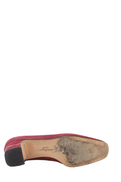 Salvatore Ferragamo Womens Slip On Block Heel Suede Pumps Red Size 6