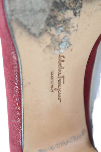 Salvatore Ferragamo Womens Slip On Block Heel Suede Pumps Red Size 6