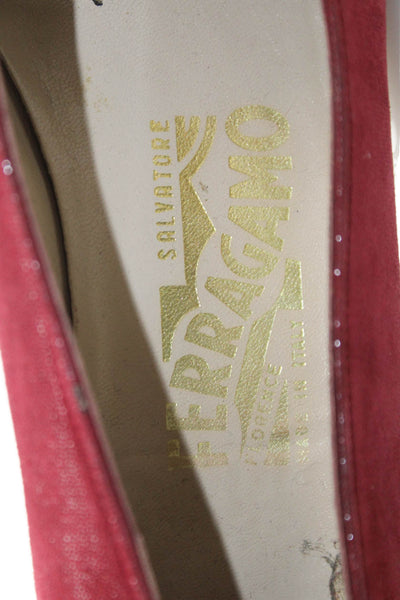 Salvatore Ferragamo Womens Slip On Block Heel Suede Pumps Red Size 6