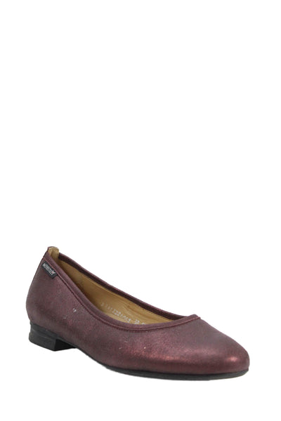 Mephisto Womens Slip On Round Toe Metallic Ballet Flats Dark Pink Size 6