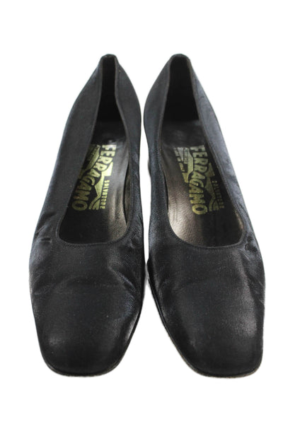Salvatore Ferragamo Womens Block Heel Round Toe Sleek Pumps Black Size 6.5