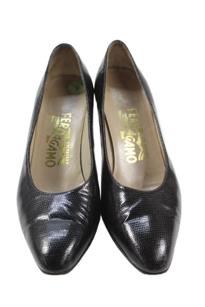 Salvatore Ferragamo Womens Slip On Block Heel Leather Pumps Black Size 6