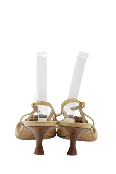 Manolo Blahnik Womens Kitten Heel Pointed Toe Leather Slingback Pumps Brown 36.5