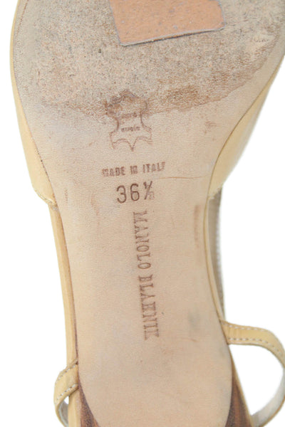 Manolo Blahnik Womens Kitten Heel Pointed Toe Leather Slingback Pumps Brown 36.5