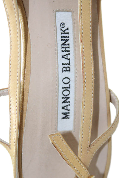 Manolo Blahnik Womens Kitten Heel Pointed Toe Leather Slingback Pumps Brown 36.5