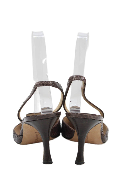 Manolo Blahnik Womens Leopard Print Python Skin Slingback Pumps Brown Size 36.5