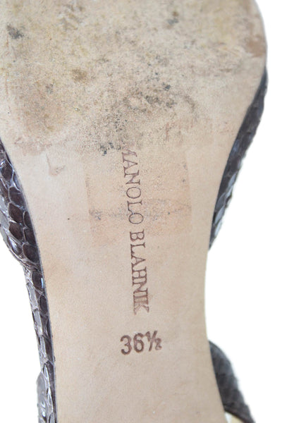 Manolo Blahnik Womens Leopard Print Python Skin Slingback Pumps Brown Size 36.5