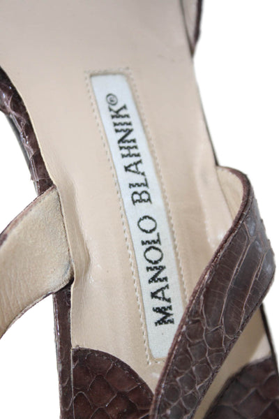 Manolo Blahnik Womens Leopard Print Python Skin Slingback Pumps Brown Size 36.5