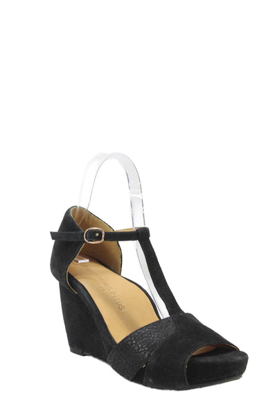 L Amour Des Pieds Womens Wedge Heel Ankle Strap Sandals Black Suede Size 6