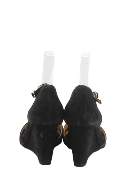 L Amour Des Pieds Womens Wedge Heel Ankle Strap Sandals Black Suede Size 6
