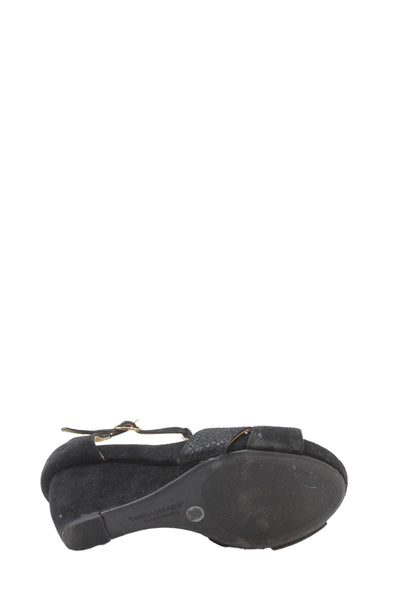 L Amour Des Pieds Womens Wedge Heel Ankle Strap Sandals Black Suede Size 6