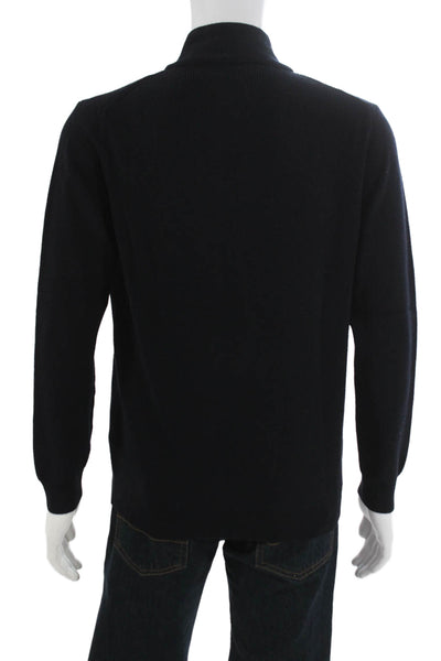 Brax Feel Good Mens Pullover Sweater Black Merino Cotton Mock Neck Zip Size L