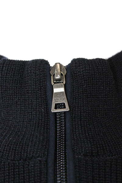 Brax Feel Good Mens Pullover Sweater Black Merino Cotton Mock Neck Zip Size L