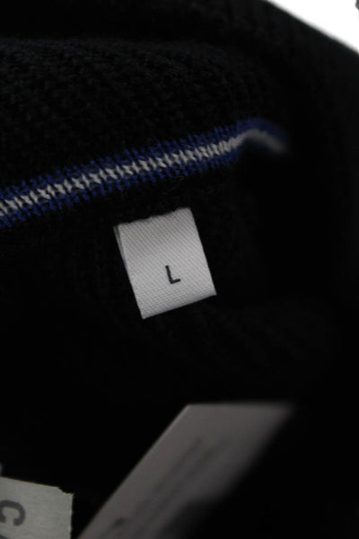 Brax Feel Good Mens Pullover Sweater Black Merino Cotton Mock Neck Zip Size L