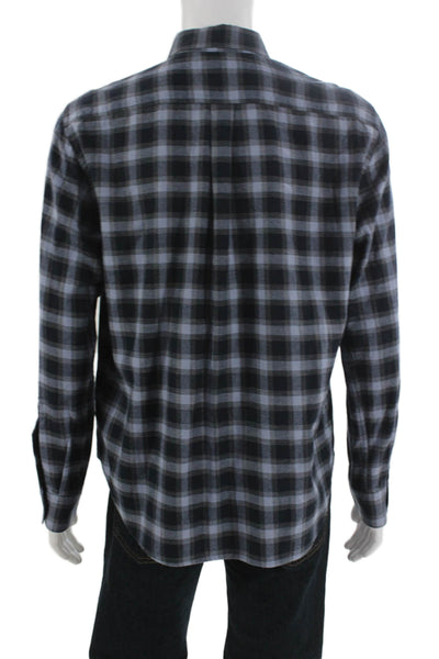 Billy Reid Mens Cotton Plaid Collared Long Sleeve Button-Down Shirt Blue Size L
