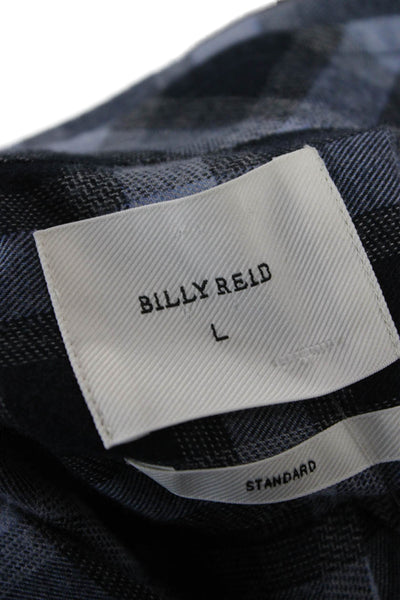 Billy Reid Mens Cotton Plaid Collared Long Sleeve Button-Down Shirt Blue Size L