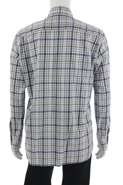 Calder Mens Cotton Plaid Button-Down Long Sleeve Shirt Blue Size L