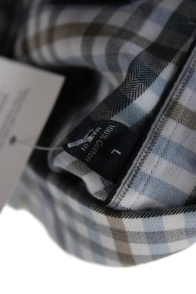 Calder Mens Cotton Plaid Button-Down Long Sleeve Shirt Blue Size L