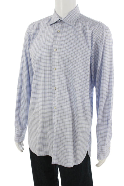 Calder Mens Cotton Striped Collared Long Sleeve Button-Down Shirt Blue Size L