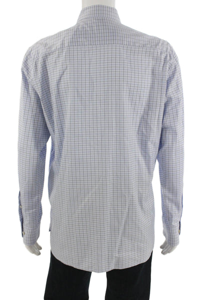 Calder Mens Cotton Striped Collared Long Sleeve Button-Down Shirt Blue Size L