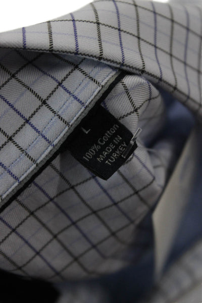 Calder Mens Cotton Striped Collared Long Sleeve Button-Down Shirt Blue Size L