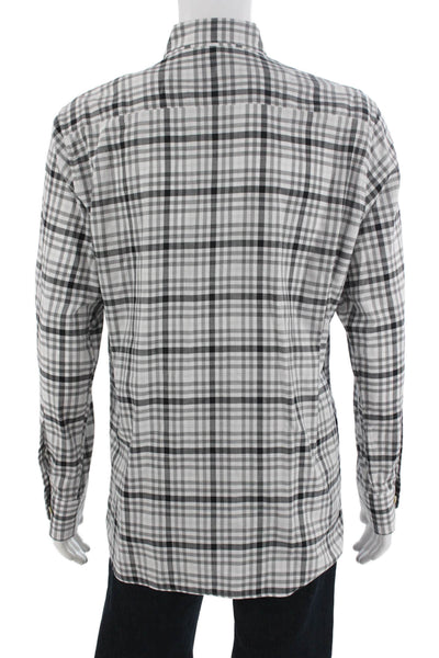 Calder Mens Cotton Plaid Collared Long Sleeve Button-Down Shirt White Size L