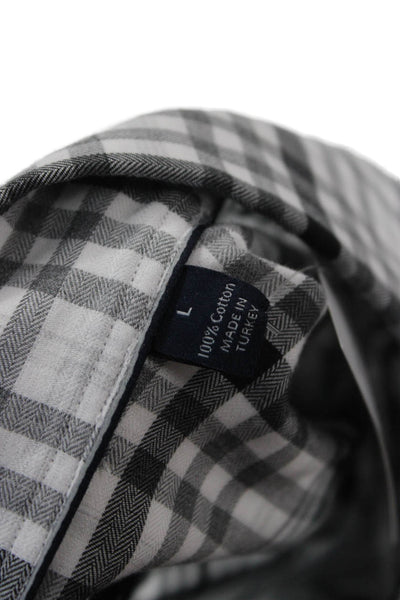 Calder Mens Cotton Plaid Collared Long Sleeve Button-Down Shirt White Size L