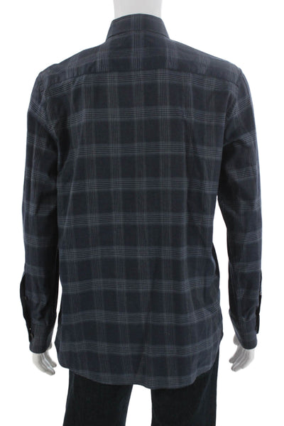 Calder Mens Cotton Plaid Long Sleeve Collared Button-Down Shirt Blue Size L