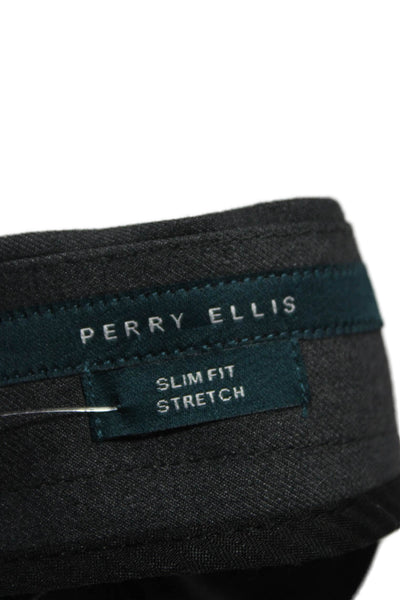Perry Ellis Mens Dress Pants Dark Gray Button Closure Size 38
