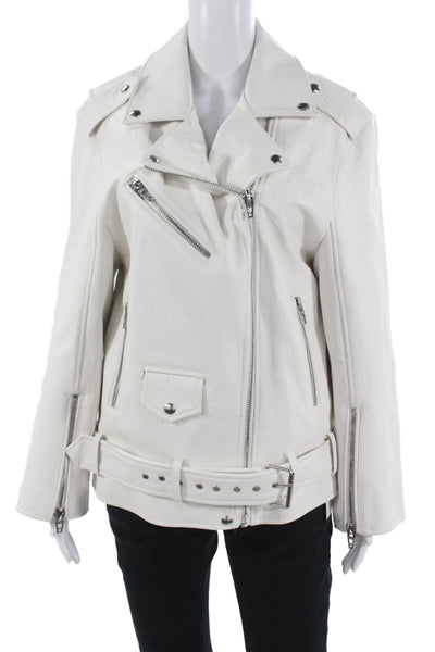 Blank NYC Womens Biker Jacket White Buckle Collared Long Sleeve Size XS