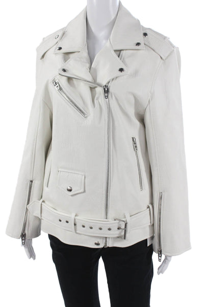 Blank NYC Womens Biker Jacket White Buckle Collared Long Sleeve Size XS