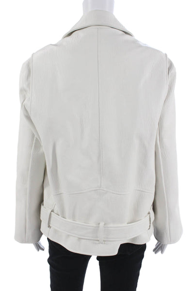 Blank NYC Womens Biker Jacket White Buckle Collared Long Sleeve Size XS