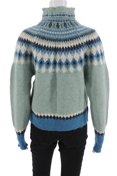 One Collective Unisex Light Blue Fair Isle Mock Neck Pullover Size XS
