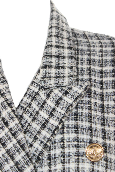 Bishop and Young Womens Black Checked Collared Blazer Button Long Sleeve Size L