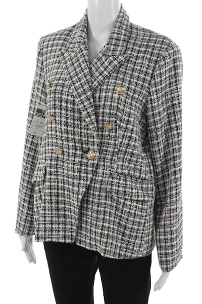 Bishop and Young Womens Black Checked Collared Blazer Button Long Sleeve Size L